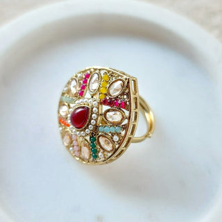 Stella Polki Multicolour Adjustable Ring - ECLAT INDIAN JEWELSRingsMulticolour