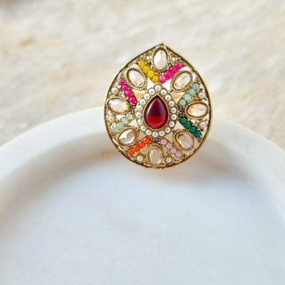 Stella Polki Multicolour Adjustable Ring - ECLAT INDIAN JEWELSRingsMulticolour