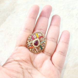 Stella Polki Multicolour Adjustable Ring - ECLAT INDIAN JEWELSRingsMulticolour