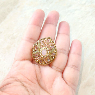 Stella Polki Pastel Pink Mint Green Adjustable Ring - ECLAT INDIAN JEWELSRingsMulticolour