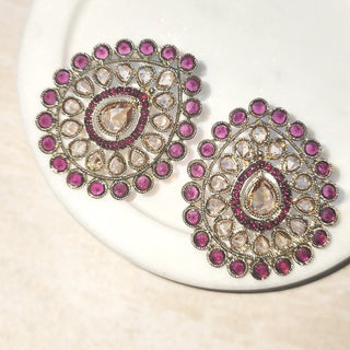Stella Purple Polki Stud Earrings - ECLAT INDIAN JEWELSEarringsPurple