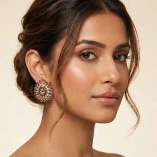 Stella Purple Polki Stud Earrings - ECLAT INDIAN JEWELSEarringsPurple