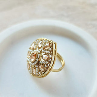 Stella White Gold Polki Adjustable Ring - ECLAT INDIAN JEWELSRingsGold