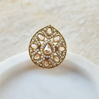 Stella White Gold Polki Adjustable Ring - ECLAT INDIAN JEWELSRingsGold