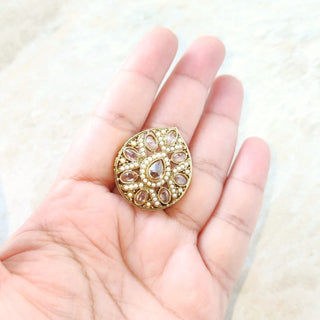 Stella White Gold Polki Adjustable Ring - ECLAT INDIAN JEWELSRingsGold
