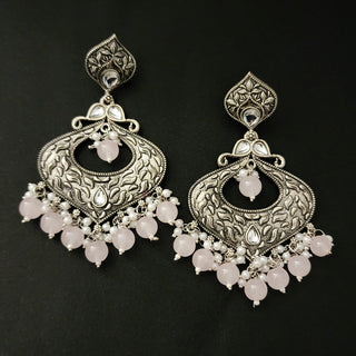 Susanna Pastel Pink Oxidised Silver Earrings - ECLAT INDIAN JEWELSEarringsPink