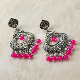 Susanna Pink German Silver Earrings - ECLAT INDIAN JEWELSEarringsPink