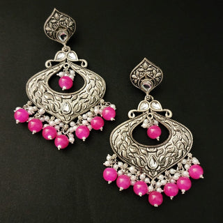 Susanna Pink Oxidised Silver Earrings - ECLAT INDIAN JEWELSEarringsPink