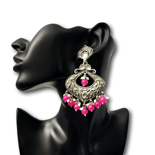 Susanna Pink Oxidised Silver Earrings - ECLAT INDIAN JEWELSEarringsPink