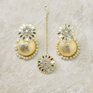 Taapsee Gold Mirror Jhumka Tikka Set - ECLAT INDIAN JEWELSTikka SetsGold