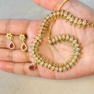 Tahira Multicolour Kemp Diamond Simulant Necklace Set - ECLAT INDIAN JEWELSNecklace SetsGold