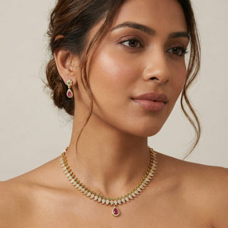 Tahira Multicolour Kemp Diamond Simulant Necklace Set - ECLAT INDIAN JEWELSNecklace SetsGold