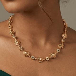 Tahira Multicolour Temple (Lord Ganesh) CZ Diamond Simulant Necklace Set - ECLAT INDIAN JEWELSNecklace SetsGold