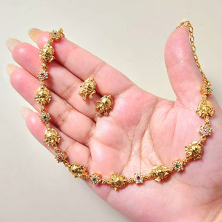 Tahira Multicolour Temple (Lord Ganesh) CZ Diamond Simulant Necklace Set - ECLAT INDIAN JEWELSNecklace SetsGold