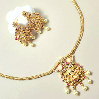 Tahlia Multicolour Temple Diamond Simulant Pendant Necklace Set - ECLAT INDIAN JEWELSNecklace SetsGold