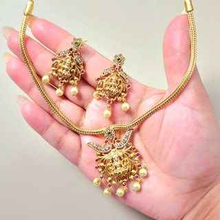 Tahlia Multicolour Temple Diamond Simulant Pendant Necklace Set - ECLAT INDIAN JEWELSNecklace SetsGold