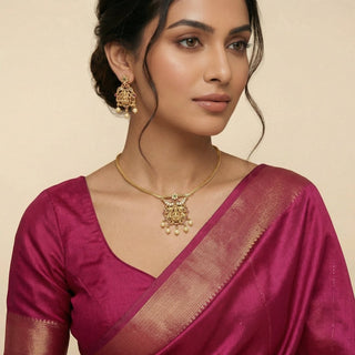 Tahlia Multicolour Temple Diamond Simulant Pendant Necklace Set - ECLAT INDIAN JEWELSNecklace SetsGold