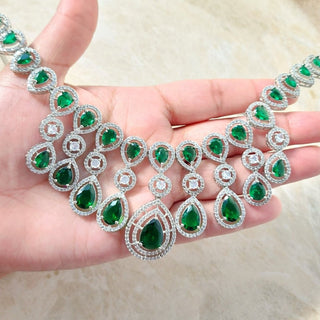 Tamannaah Green CZ Diamond Simulant Necklace Set - ECLAT INDIAN JEWELSNecklace SetsGreen