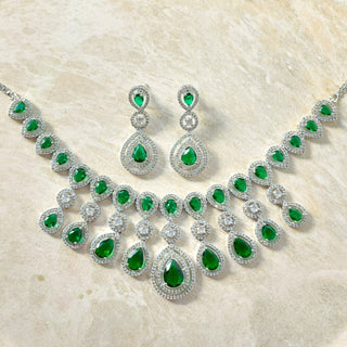 Tamannaah Green CZ Diamond Simulant Necklace Set - ECLAT INDIAN JEWELSNecklace SetsGreen