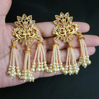 Teagan Beige Polki Gold Earrings - ECLAT INDIAN JEWELSEarringsGold