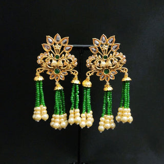 Teagan Parrot Green Polki Gold Earrings - ECLAT INDIAN JEWELSEarringsGold