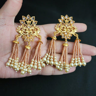 Teagan Peach Polki Gold Earrings - ECLAT INDIAN JEWELSEarringsGold