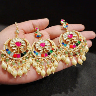 Tessa 22k Gold Plated Multicolour Pachi Kundan Tikka Set - Luxury Collection - ECLAT INDIAN JEWELSTikka SetsMulticolour