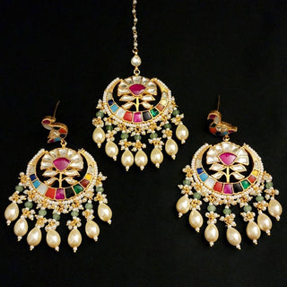 Tessa 22k Gold Plated Multicolour Pachi Kundan Tikka Set - Luxury Collection - ECLAT INDIAN JEWELSTikka SetsMulticolour