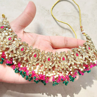 Tessa Multicolour (Pink & Green) Polki Necklace Set with Tikka - ECLAT INDIAN JEWELSNecklace SetsMulticolour