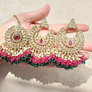 Tessa Multicolour (Pink & Green) Polki Necklace Set with Tikka - ECLAT INDIAN JEWELSNecklace SetsMulticolour