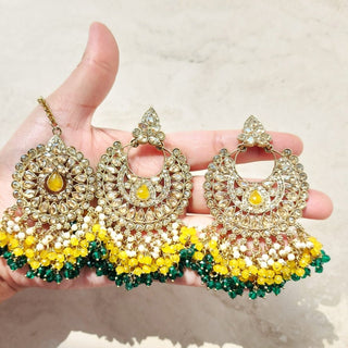Tessa Multicolour (Yellow & Green) Polki Necklace Set with Tikka - ECLAT INDIAN JEWELSNecklace SetsMulticolour