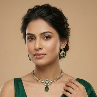 Thea Green CZ Diamond Simulant Necklace Set - ECLAT INDIAN JEWELSNecklace SetsGreen