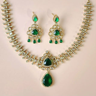 Thea Green CZ Diamond Simulant Necklace Set - ECLAT INDIAN JEWELSNecklace SetsGreen