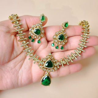 Thea Green CZ Diamond Simulant Necklace Set - ECLAT INDIAN JEWELSNecklace SetsGreen