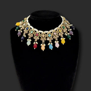 Theresa Multicolour Polki Necklace Set with Maang Tikka - ECLAT INDIAN JEWELSNecklace SetsMulticolour