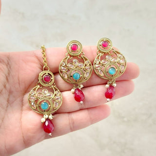 Theresa Multicolour Polki Necklace Set with Maang Tikka - ECLAT INDIAN JEWELSNecklace SetsMulticolour