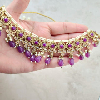 Theresa Purple Polki Necklace Set with Maang Tikka - ECLAT INDIAN JEWELSNecklace SetsPurple