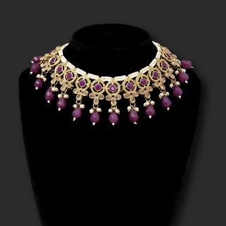 Theresa Purple Polki Necklace Set with Maang Tikka - ECLAT INDIAN JEWELSNecklace SetsPurple