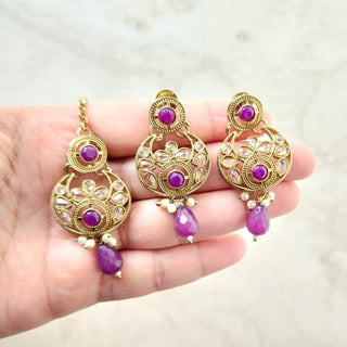 Theresa Purple Polki Necklace Set with Maang Tikka - ECLAT INDIAN JEWELSNecklace SetsPurple