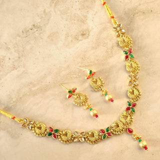 Tiffany Multicolour Peacock Kemp 20k Gold Plated Necklace Set - ECLAT INDIAN JEWELSNecklace SetsMulticolour