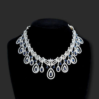 Tyra Blue CZ Diamond Simulant Necklace Set - ECLAT INDIAN JEWELSNecklace SetsBlue