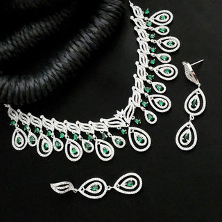 Tyra Green CZ Diamond Simulant Necklace Set - ECLAT INDIAN JEWELSNecklace SetsGreen