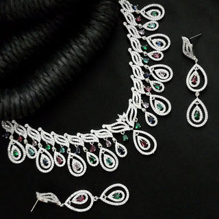 Tyra Multicolour CZ Diamond Simulant Necklace Set - ECLAT INDIAN JEWELSNecklace SetsMulticolour