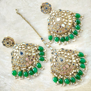 Valencia Green Mirror Tikka Set - ECLAT INDIAN JEWELSTikka SetsGreen