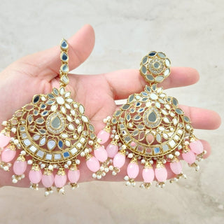 Valencia Light Pink Mirror Tikka Set - ECLAT INDIAN JEWELSTikka SetsPink