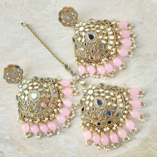 Valencia Light Pink Mirror Tikka Set - ECLAT INDIAN JEWELSTikka SetsPink