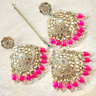 Valencia Magenta Pink Mirror Tikka Set - ECLAT INDIAN JEWELSTikka SetsPink