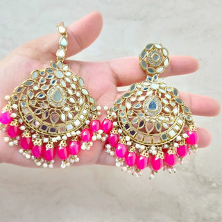 Valencia Magenta Pink Mirror Tikka Set - ECLAT INDIAN JEWELSTikka SetsPink