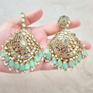 Valencia Mint Green Mirror Tikka Set - ECLAT INDIAN JEWELSTikka SetsGreen