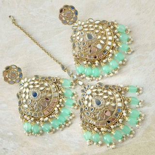 Valencia Mint Green Mirror Tikka Set - ECLAT INDIAN JEWELSTikka SetsGreen